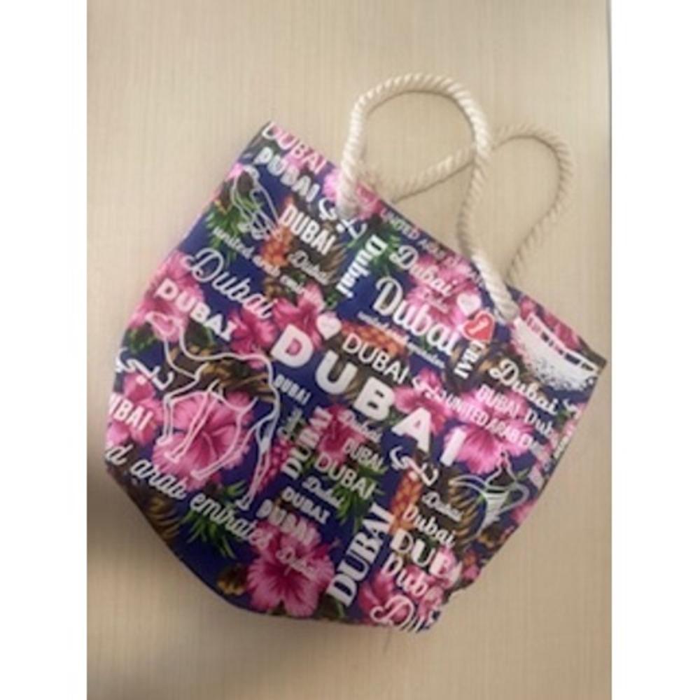 Souvenir Beach Tote Bag Dubai United Arab Emirates Rope Handles Floral Print‎